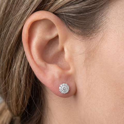 1ct Halo Round Diamond Studs 14k White Gold 7.3mm