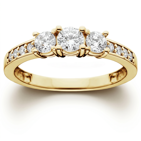 1ct 3 Stone Diamond Engagement Ring 14K Yellow Gold