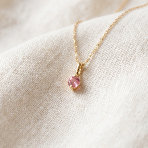 VS 1/4Ct Pink Diamond Solitaire Pendant 14k Yellow Gold 18" Necklace Lab Grown