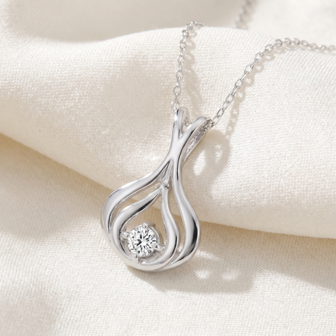 Solitaire 1/10 Ct Diamond Pendant Necklace 10K White Gold