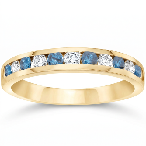 1/2ct Treated Blue & White Diamond Channel Set Ring 14K Yellow Gold