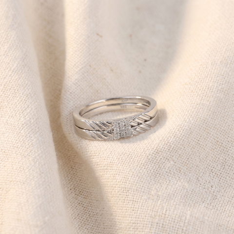 Diamond Engagement Matching Wedding Ring Set 14K White Gold