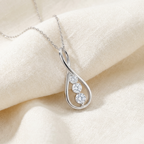 1/2ct 3-Stone Diamond Infinity Pendant 14k White Gold (7/8 inch tall)