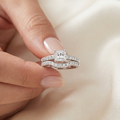 F/VS 1.50ct Princess Cut Diamond Engagement Matching Wedding Ring Gold Lab Grown