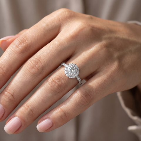 1 3/8 cttw Diamond Halo Round Solitaire Cut Engagement Ring 14K White Gold