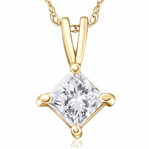 1/2ct Princess Cut Real Diamond Gold Necklace Pendant 14k Yellow Gold