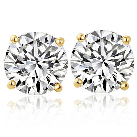 EF/VS 6.85CT Round Diamond Studs 14k Yellow Gold Lab Grown Screw Back Earrings