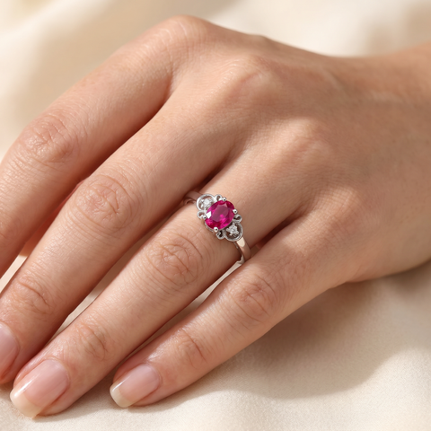 5/8ct Ruby & Diamond Ring 14K White Gold
