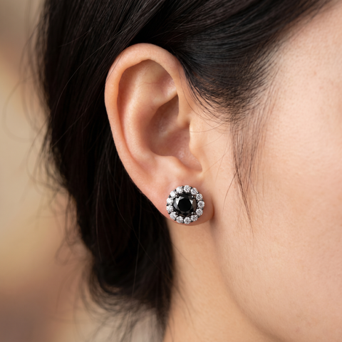 2 3/4 Ct Halo Black & White Diamond Studs 14k Black Gold 10mm