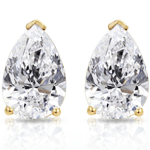 2 Ct Lab Grown Pear Shape Diamond Studs 14k Yellow Gold Earrings