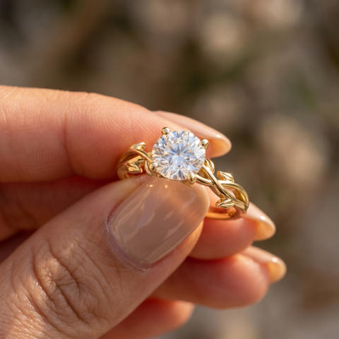 VVS 1 1/4 ct Solitaire Moissanite Vine Engagement Ring 14k Yellow Gold