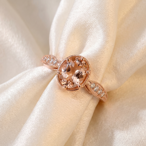 1ct   Morganite & Diamond Ring 14K Rose Gold