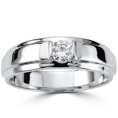 1/6Ct Men's Diamond Solitaire Ring 10K White Gold