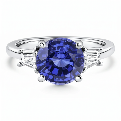 Certified 4.71Ct Tanzanite Sapphire & Diamond Engagement White Gold Lab Grown