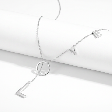 Love Lariat Necklace 18k White Gold Plated 21"