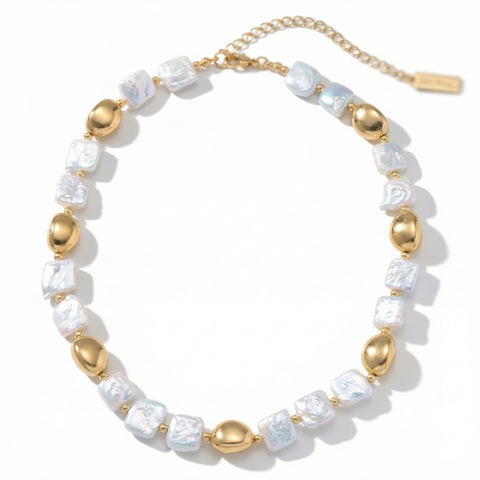 Pina Square Pearl 18k Yellow Gold Necklace
