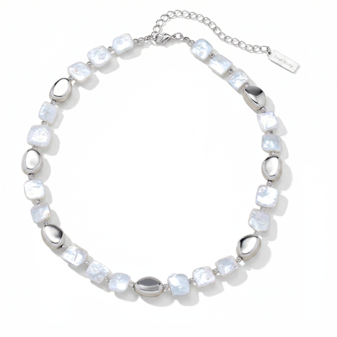 Pina Square Pearl Silver Necklace
