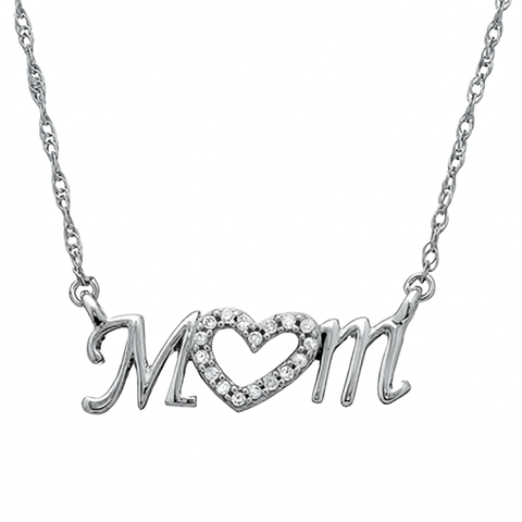 Diamond Heart Mom Pendant 10k White Gold Women's Necklace Lab Grown