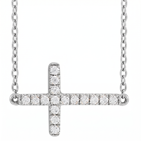 Women's 1/4Ct Diamond Sideways Cross 14k Gold 18" Lab Grown