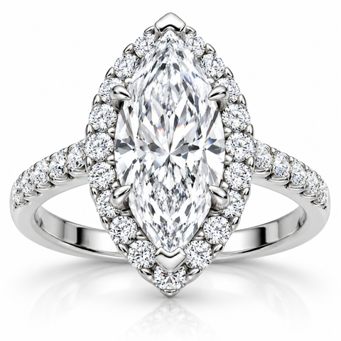 1 3/8ct Marquise Halo Diamond Ring 14K White Gold