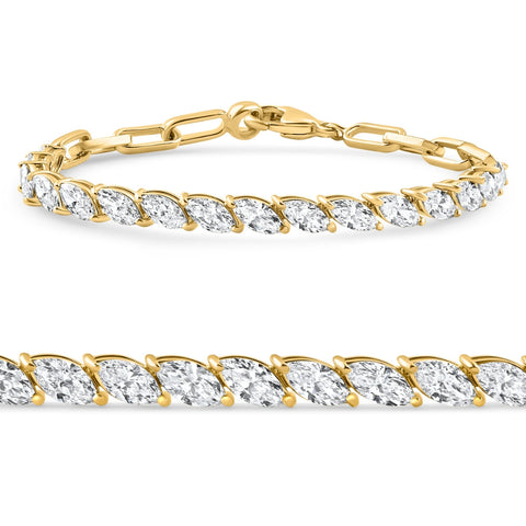 5 1/2Ct Marquise Diamond Tennis Bracelet Yellow Gold Lab Grown 14k 7"