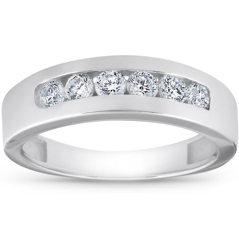 1 Ct Channel Set Men's Natural Diamond Wedding Ring 14K White Gold