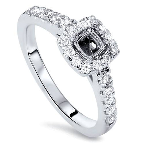 1/2ct Womens Cushion Halo Diamond Ring Semi Mount 14K White Gold