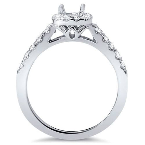 1/2ct Womens Cushion Halo Diamond Ring Semi Mount 14K White Gold