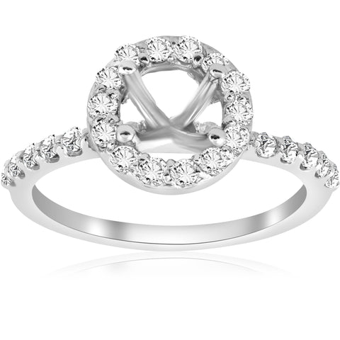 1/2ct Diamond Halo Engagement Ring Setting 14K White Gold Semi Mount Jewelry