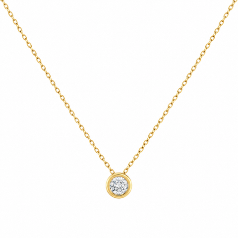 F/VS .25Ct Diamond Bezel Pendant Solitaire Necklace 14k Yellow Gold Lab Grown