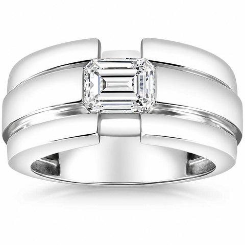 Certified 2 1/2Ct G/VS2 Emerald Cut Solitaire Diamond Ring Gold Lab Grown Men's