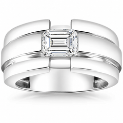Certified 2 1/2Ct G/VS2 Emerald Cut Solitaire Diamond Ring Gold Lab Grown Men's