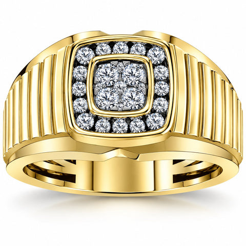1/2 Ct Mens Diamond Ring Wide Polished Anniversary Band 10k Yellow Gold