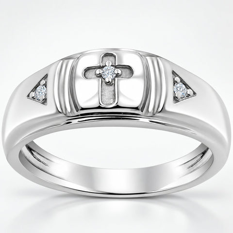Mens White Gold Diamond Cross Ring 10k High Polished Wedding Anniversary Band