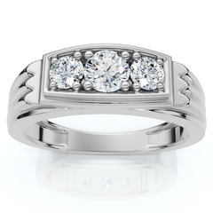 F/VS 3/4Ct Men's 3 Stone Diamond Wedding Anniversary Ring in 14k Gold Lab Grown