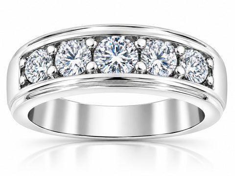 F/VS 1.50Ct Men's Diamond Ring in 10k Gold Lab Grown Five Stone