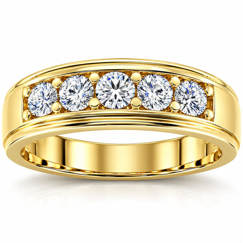 1Ct TW Diamond Ring Men's High Polished 14k Yellow Gold Wedding Anniversary Band