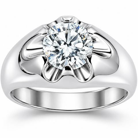 Mens 1 1/2ct Round Cut Diamond Solitaire Belcher Wedding Ring 14k Gold Lab Grown