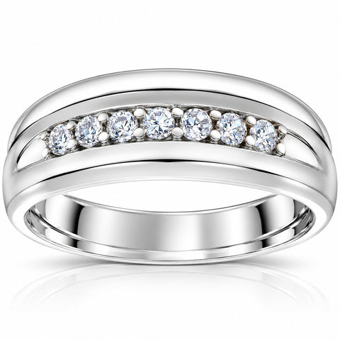 Mens 1/4ct White Gold 7 Stone Diamond Ring 10k Polished Wedding Anniversary Band