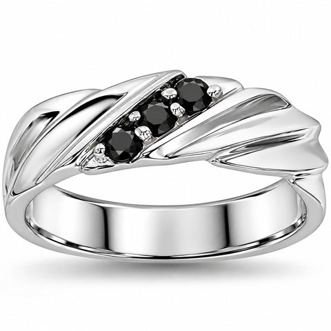 Treated Black Diamond Mens Ring 14K White Gold