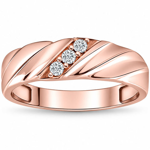 VS Diamond 3-Stone Men's Wedding Band in White, Yellow, or Rose Gold Lab Grown