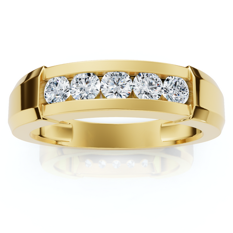 1/2ct Mens 14K Yellow Gold Round Diamond Wedding Ring