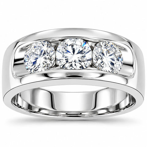 2 1/4Ct Diamond Men's Three Stone Anniversary Ring White Gold Lab Grown