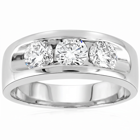 2 1/4Ct Diamond Men's Three Stone Anniversary Ring White Gold Lab Grown