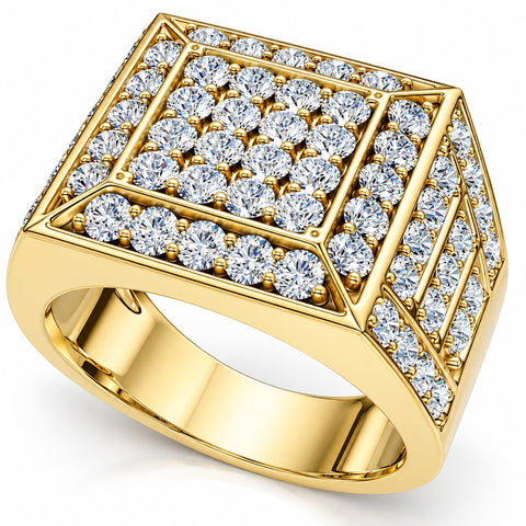 3Ct Diamond Men's Cluster Anniversary Wedding Ring in 10k Yellow Gold