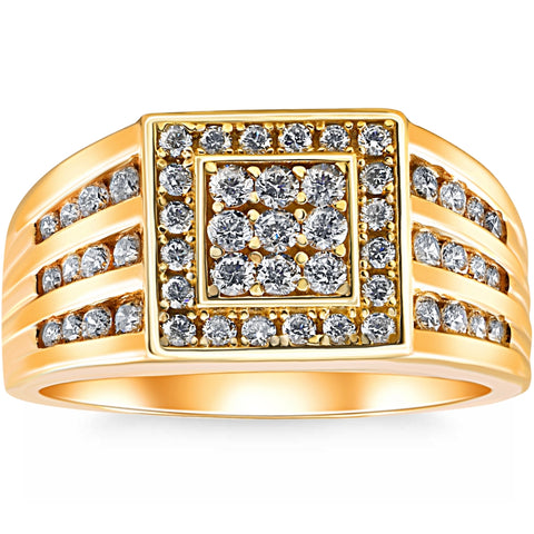 1Ct TW Diamond Men's Anniversary Wedding Ring High Polished Band 10k Yellow Gold