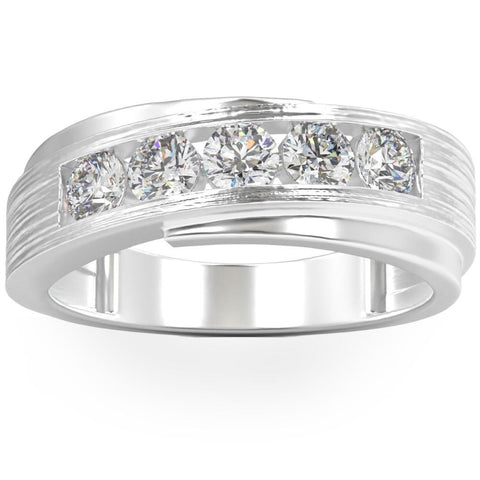 1Ct Diamond Men's Ring Brushed Wedding Band in White Rose or Yellow Gold