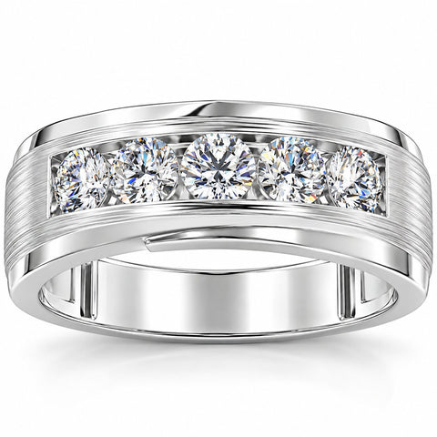 1Ct Lab Grown Diamond Men's Ring Brushed Wedding Band White Rose or Yellow Gold