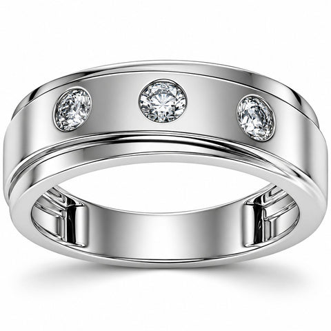 VS 1/2Ct Diamond Ring Men's Lab Grown 3 Stone Polished Wedding Band in 10k Gold
