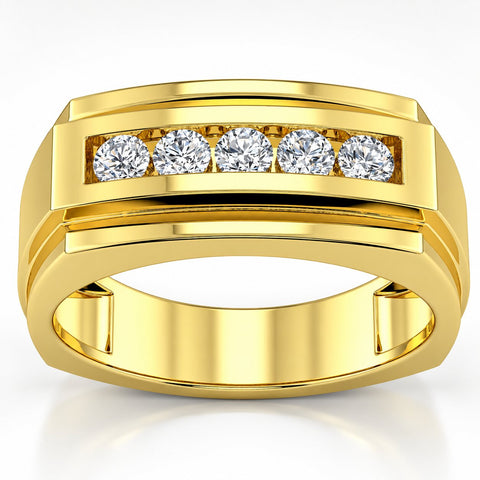 1/2Ct Men's Five Stone Diamond Brushed Ring in 14k Yellow Gold